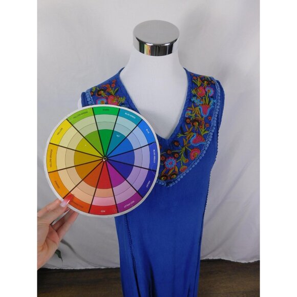 Studio West Apparel Dress Womens Small Blue Embroidered Boho Sleeveless Maxi - Picture 9 of 11